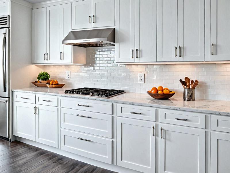 Modern white shaker style kitchen cabinets after refacing