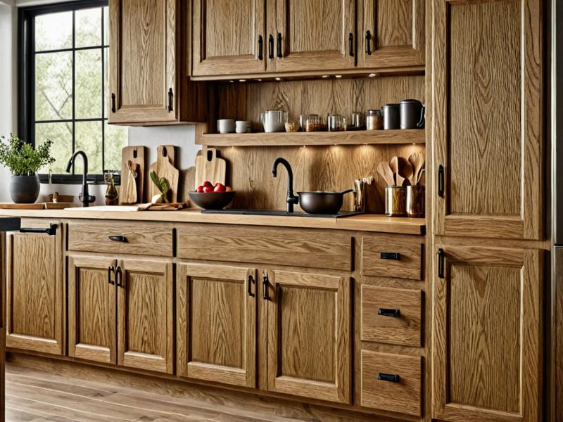 Rustic oak kitchen cabinets with natural wood finish