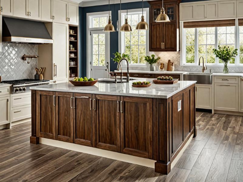 Transitional style kitchen with two-tone cabinet finish