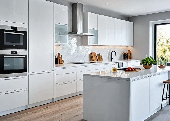 After photo showing beautiful white kitchen cabinets transformation